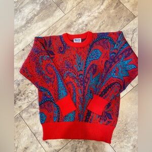 Red and Blue Paisley wool vintage Sweater